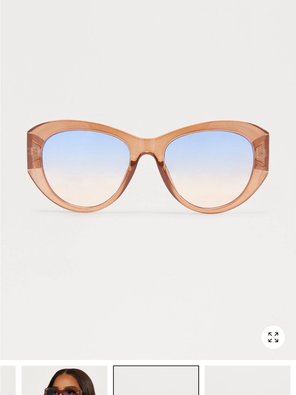 Fashion Nova Peach Cat-Eye Sunglasses with Blue Gradient Lenses